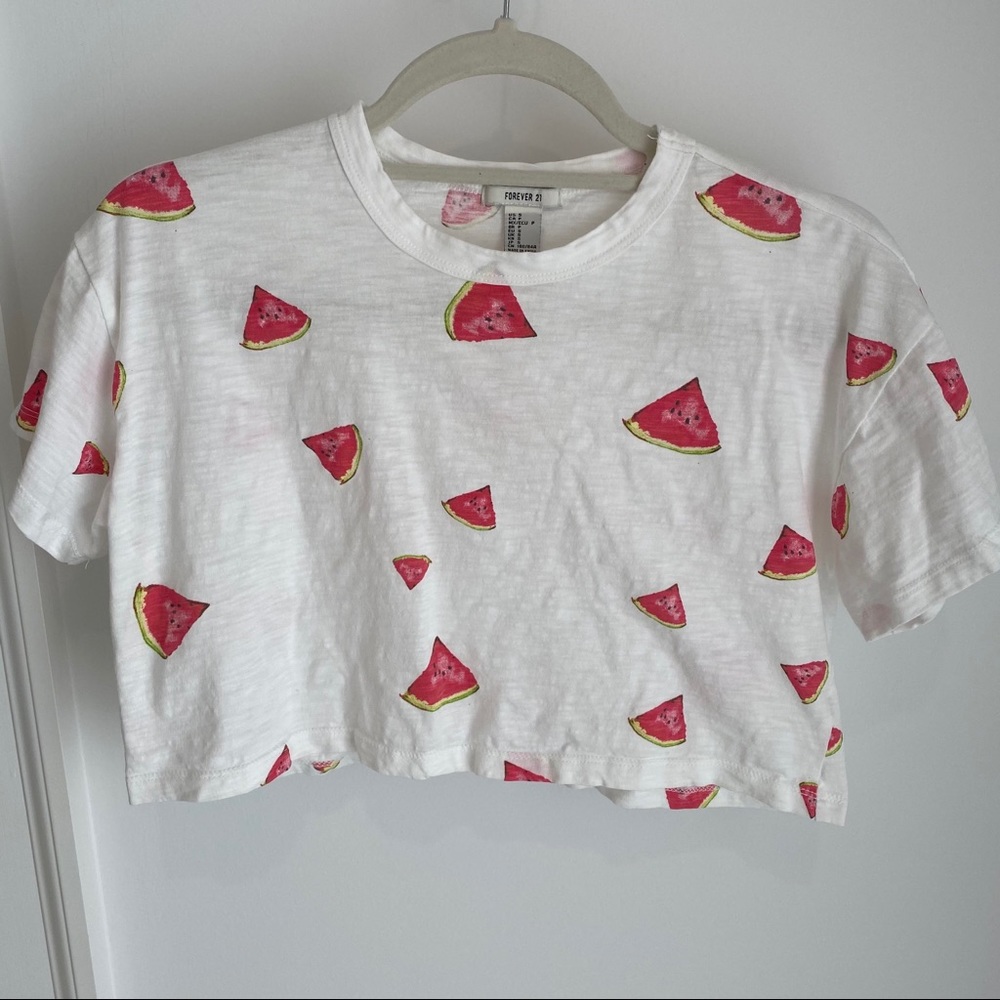 Forever21 Watermelon Cropped Tee